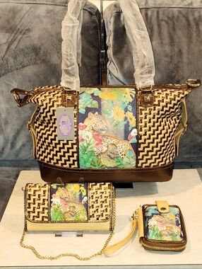 NWT Sharif vintage leopard print satchel tote Set